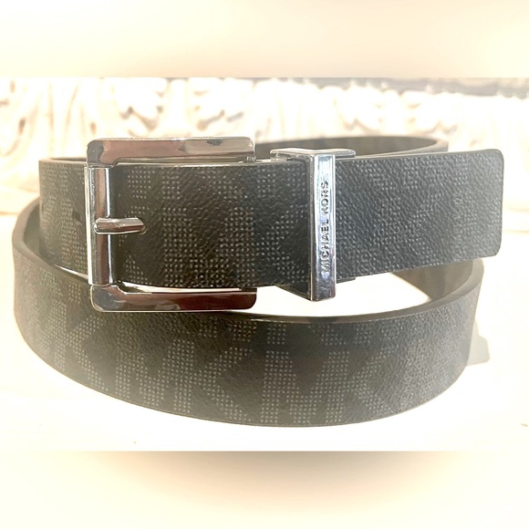 MICHAEL KORS Reversible Black/Brown Logo Belt, Square Silver-tone Buckle, M - Picture 2 of 8